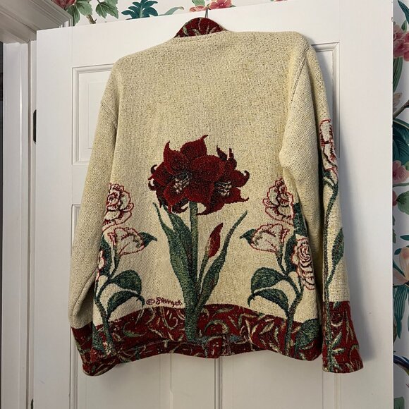 Sugar Street Weavers Tapestry Cardigan Jacket: Poinsettia Floral Size M - Picture 2 of 6